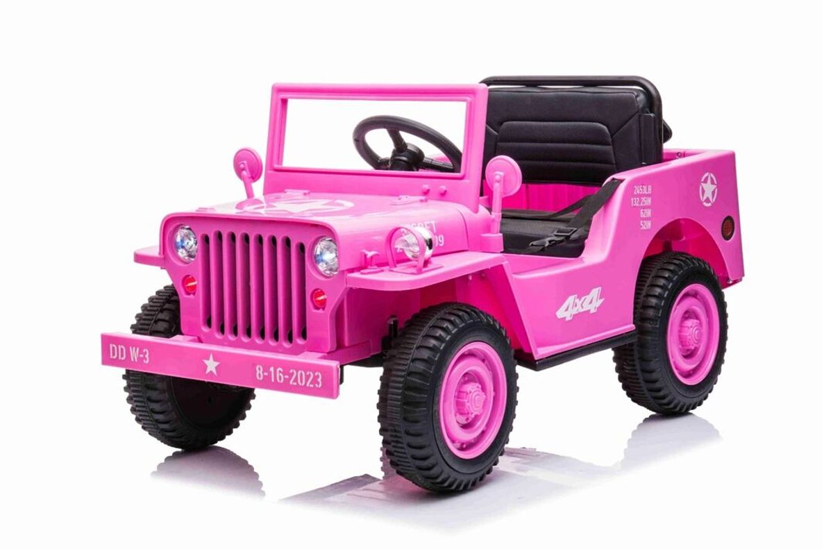 Willys Jeep elektrisk barnebil 12v - rosa